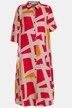 Graphic Print Button Front Linen Dress