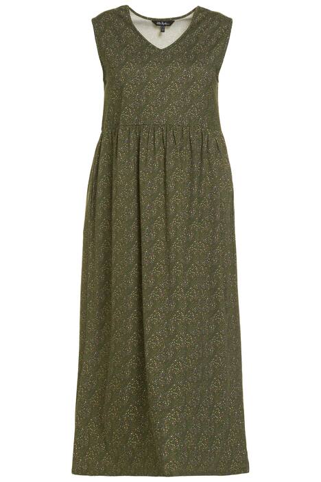 Žerzejové šaty, výstřih do V, bez rukávů, puntíkový vzor