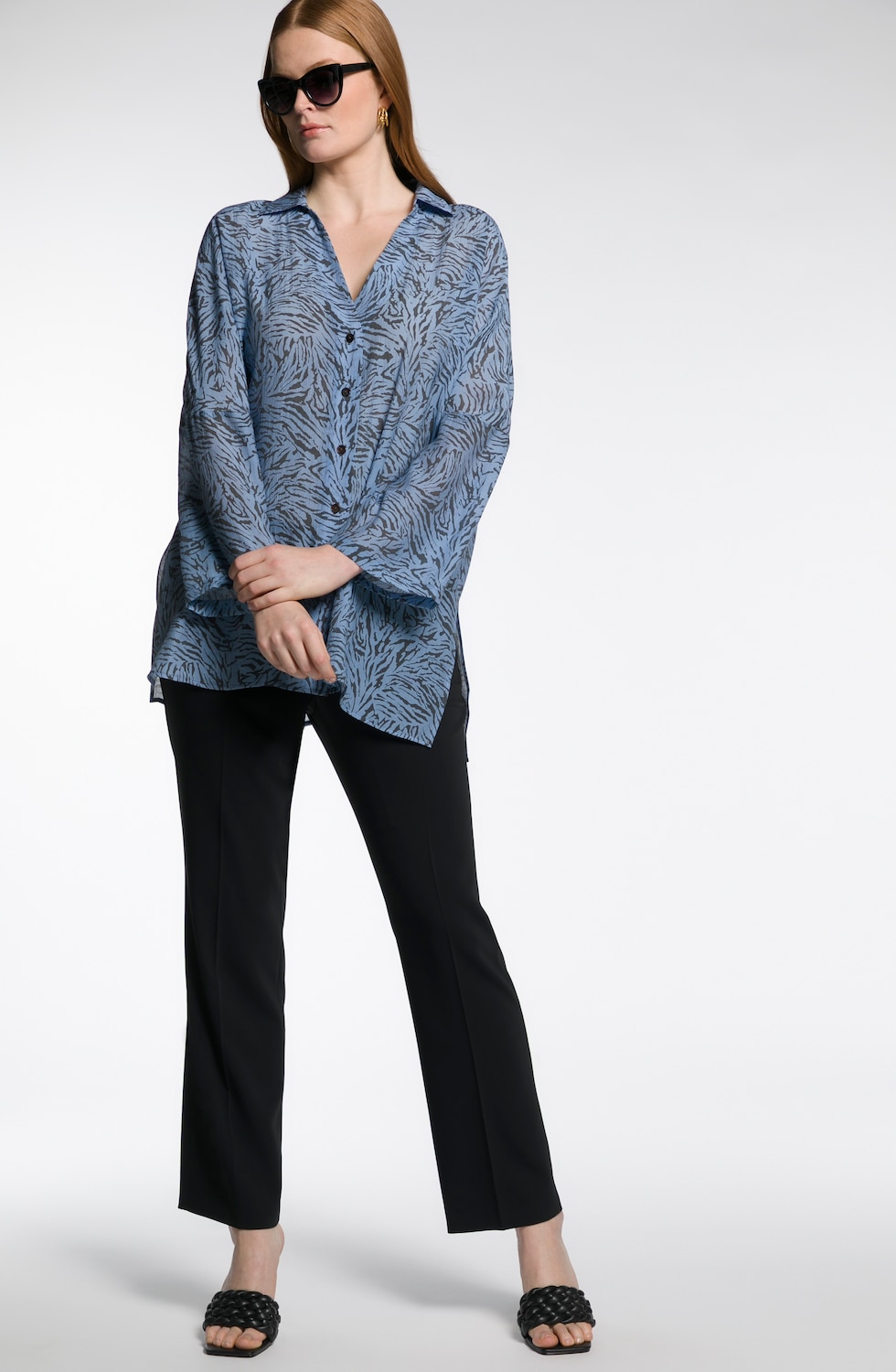 Grote Maten kimono blouse, Dames, blauw, Maat: 58/60, Synthetische vezels/Polyester, Ulla Popken