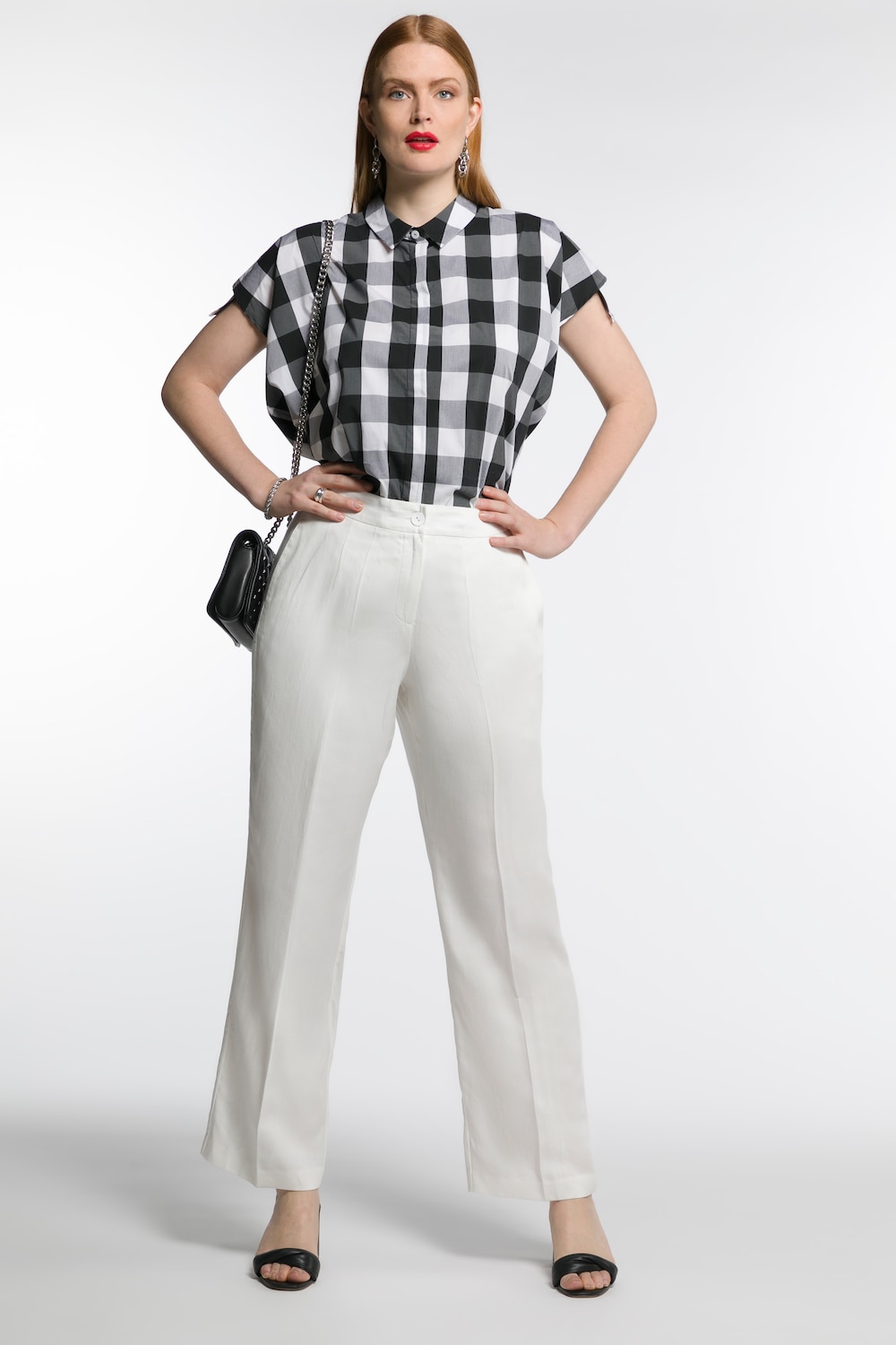 Plus Size Wide Leg Mary Fit Lyocell Blend Pants, Woman, white, size: 16, synthetic fibers/linen/cotton, Ulla Popken