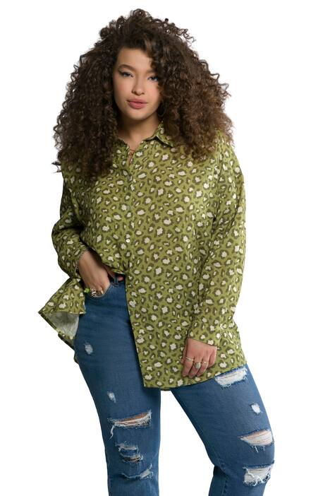 Oversize košile, barevný leopardí vzor, límeček, dlouhé rukávy