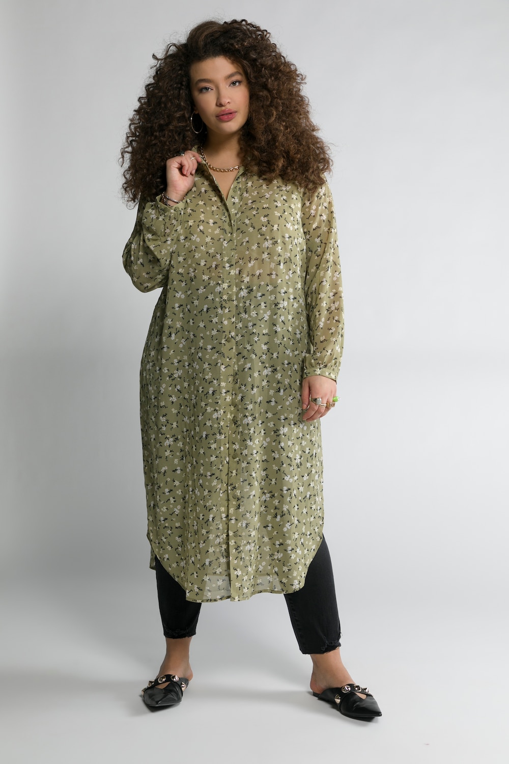 Grote Maten longline blouse, Dames, groen, Maat: 50/52, Polyester, Studio Untold
