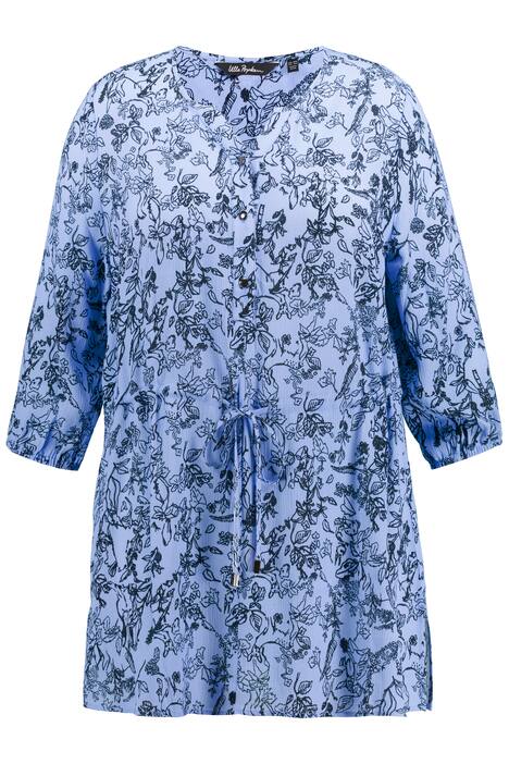 Dlouhá halenka, květy, stahovací stuha, kulatý výstřih, 3/4 rukávy