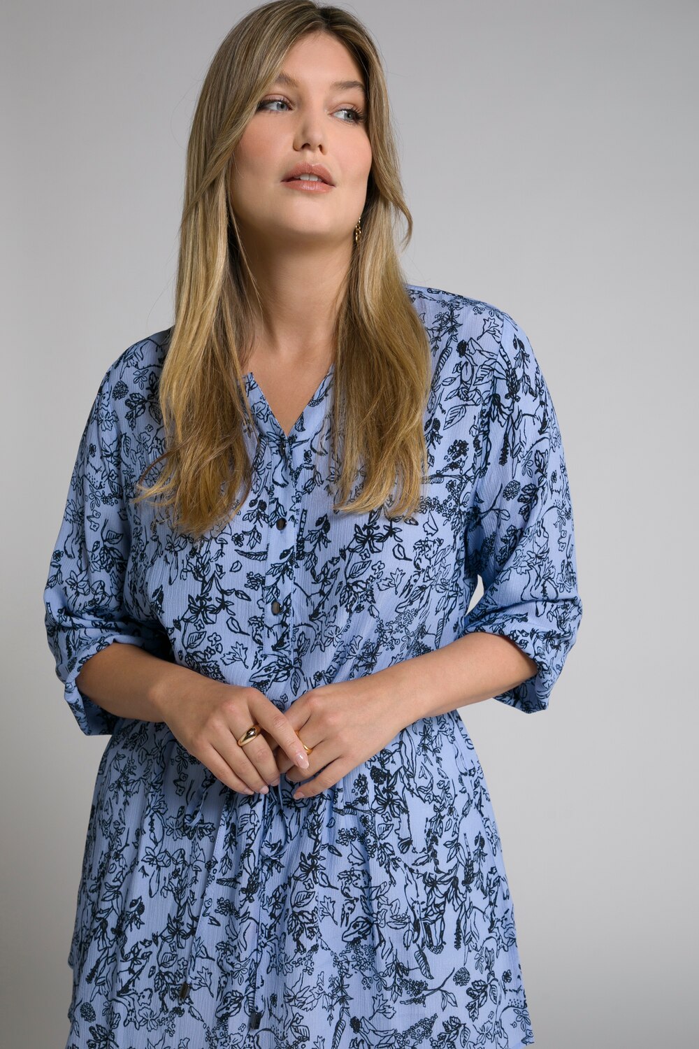 Grote Maten longline blouse, Dames, blauw, Maat: 42/44, Viscose, Ulla Popken