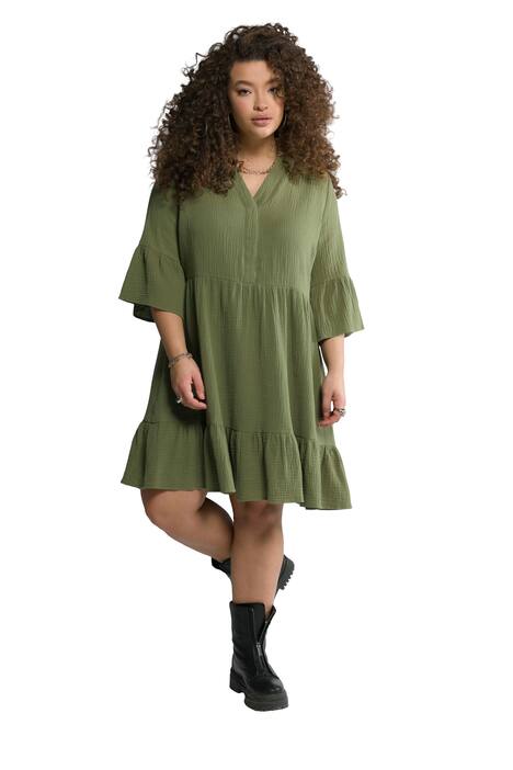 Maxi šaty, mušelín, volán, 3/4 rukávy