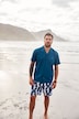 Chemise en lin mélangé, manches courtes et col cubain, coupe Modern Fit
