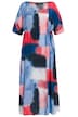Cupro šaty, grafický potisk, výstřih do V, krátké rukávy