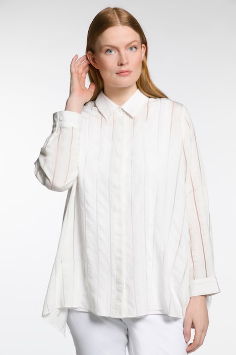 Sheer Stripe Button Front Pointed Hem Blouse | all Blouses | Blouses
