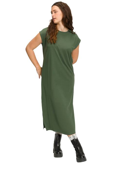 Žerzejové šaty, lehce oversize, kulatý výstřih, postranní rozparky