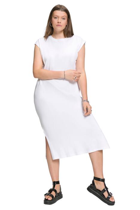 Žerzejové šaty, lehce oversize, kulatý výstřih, postranní rozparky