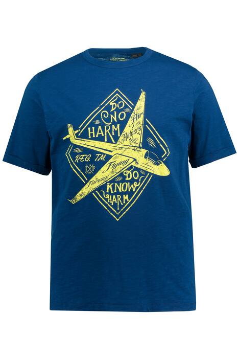 Tričko, džínovina, krátké rukávy, potisk Airplane, ohrnutí