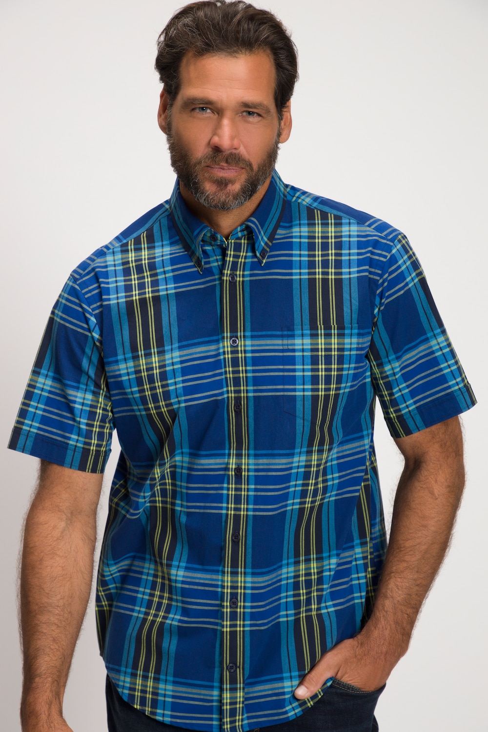 Grote Maten geruit overhemd, Heren, blauw, Maat: 5XL, Katoen, JP1880