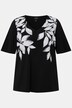 Placement Leaf Print V-Neck Stretch Knit Top