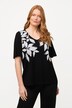 Placement Leaf Print V-Neck Stretch Knit Top