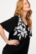 Placement Leaf Print V-Neck Stretch Knit Top
