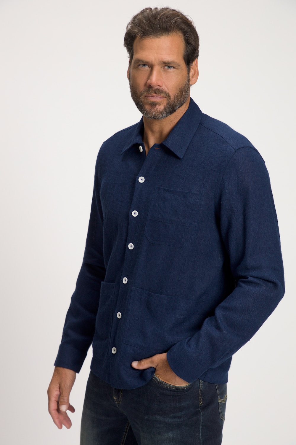 grandes tailles chemise en lin mélangé, hommes, bleu, taille: 3xl, lin/coton, jp1880
