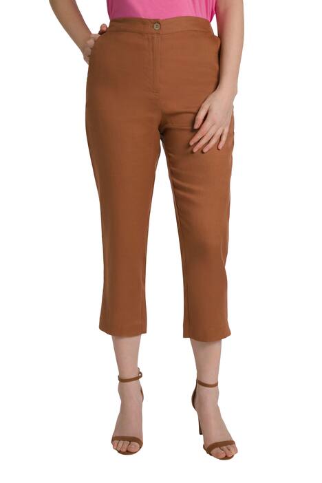 3/4 lněné kalhoty, rovné nohavice, postranní rozparky, komfortní pas