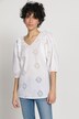 Bluse, Loch Stickerei, V-Ausschnitt, Schößchen, Ballon-Halbarm