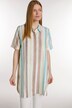 Stripe Button Front Smocked Back Linen Tunic Blouse