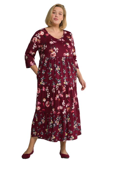 Šaty, žerzej, vzor, výstřih do V, 3/4 rukávy