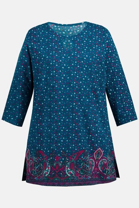 Paisley Print Border Knit Vented Tunic