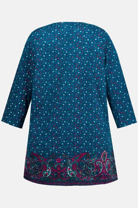 Paisley Print Border Knit Vented Tunic