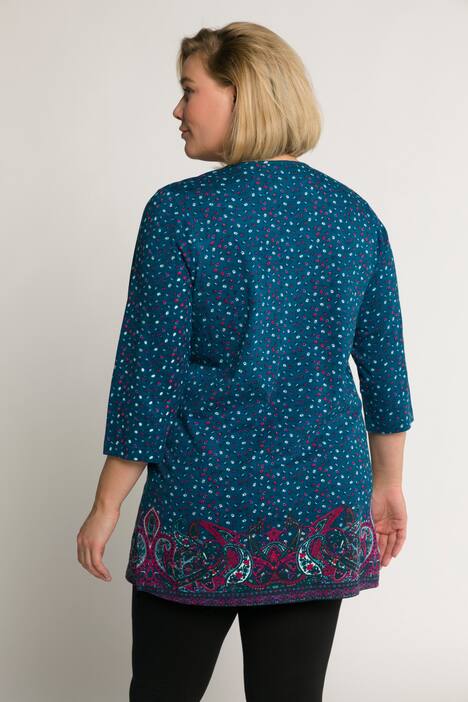 Paisley Print Border Knit Vented Tunic