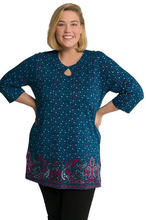 Dlouhé tričko, Paisley lemování, kulatý výstřih, 3/4 rukávy