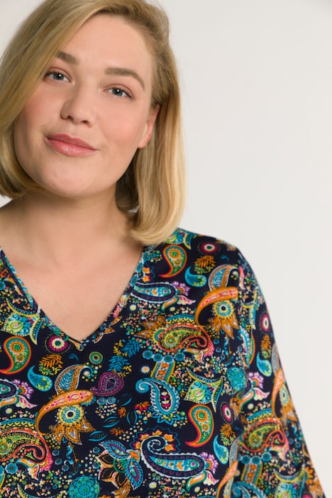 Paisley Print Cotton V-Neck Tee | Knit Tunics | Knit Tops & Tees