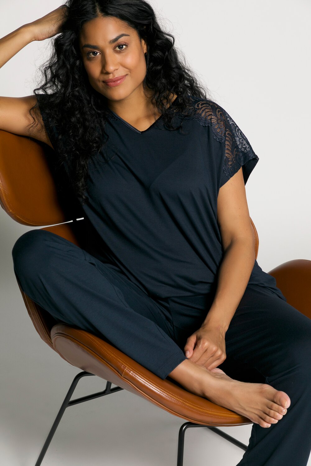 Grote Maten pyjama, Dames, blauw, Maat: 50/52, Viscose, Ulla Popken Grote Maten pyjama, Dames, blauw, Maat: 50/52, Viscose, Ulla Popken