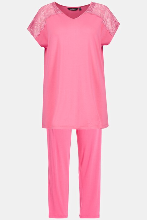 pyjama, kant, ronde hals, 3/4-mouwen