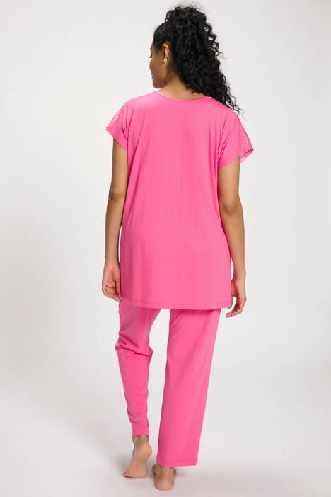 pyjama, kant, ronde hals, 3/4-mouwen