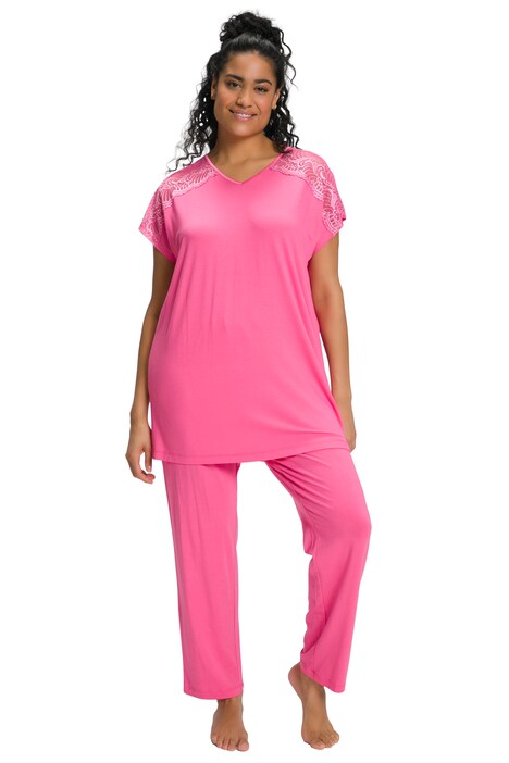 Pyžamo, krajka, kulatý výstřih, 3/4 rukávy