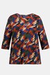 Wzorzysty T-shirt, dekolt w szpic, rękaw 3/4