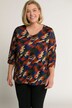 Wzorzysty T-shirt, dekolt w szpic, rękaw 3/4