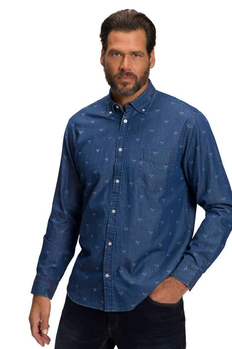 Košile, džínová, dlouhé rukávy, límeček s knoflíky, potisk