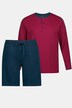 Schlafanzug, Zweiteiler, geringeltes Henley, Langarm, kurze Hose
