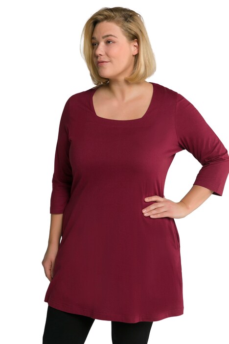 Dlouhé tričko, kapsy, A střih, hranatý výstřih, 3/4 rukávy