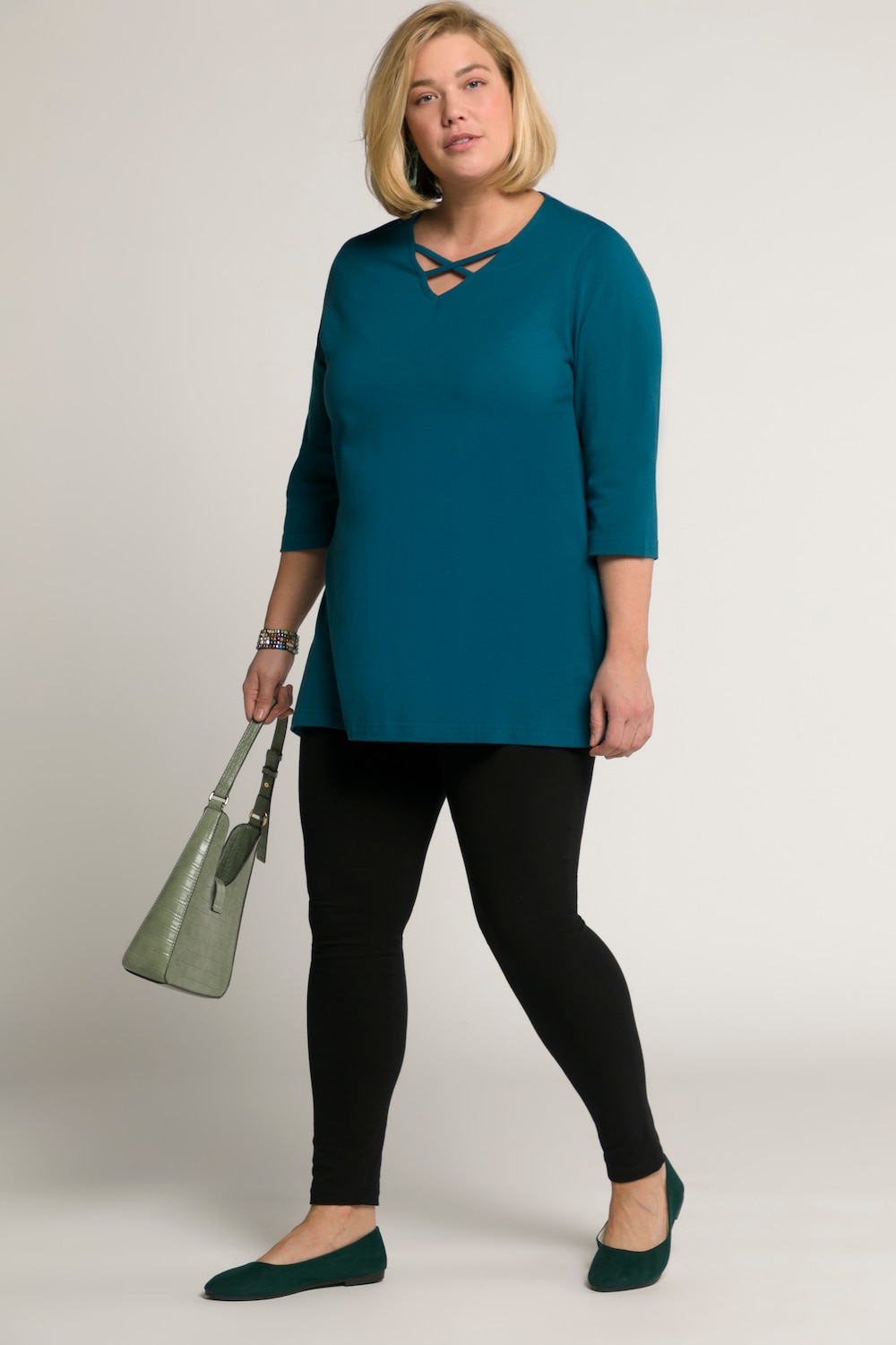 Grote Maten longline shirt, Dames, turquoise, Maat: 50/52, Katoen, Ulla Popken