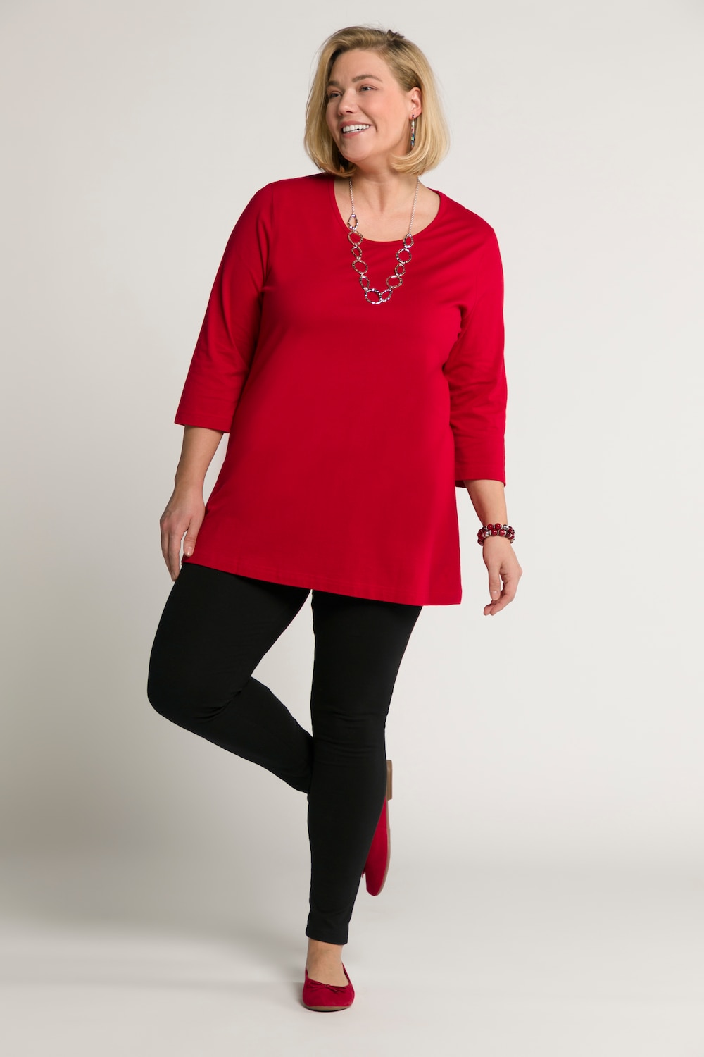 Grote Maten longline shirt, Dames, rood, Maat: 50/52, Katoen, Ulla Popken