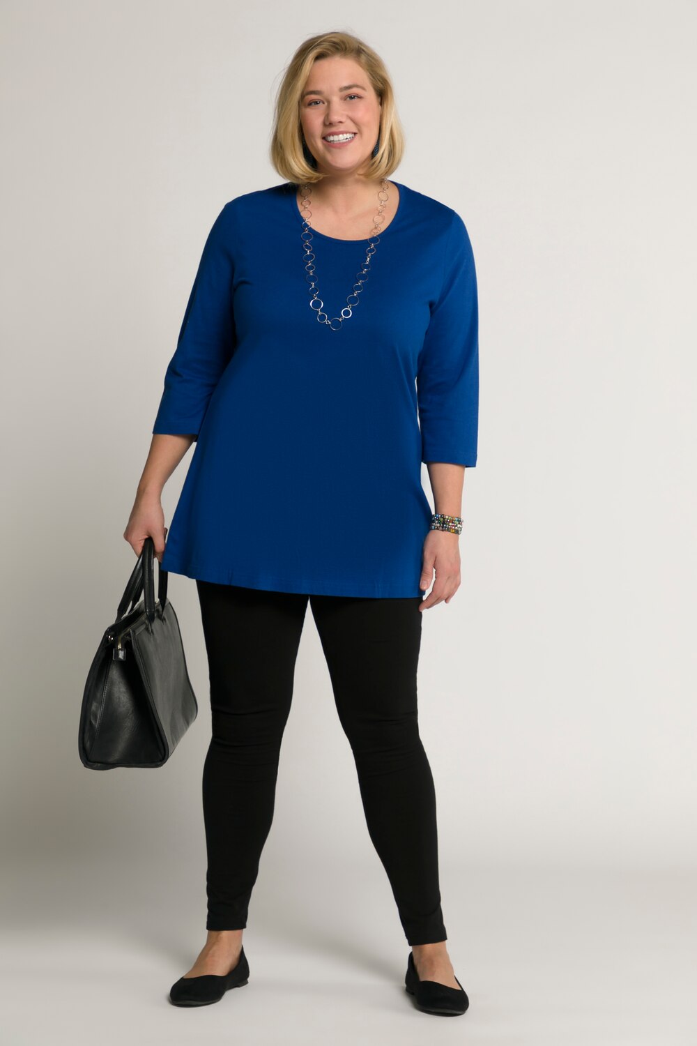 Grote Maten longline shirt, Dames, blauw, Maat: 50/52, Katoen, Ulla Popken