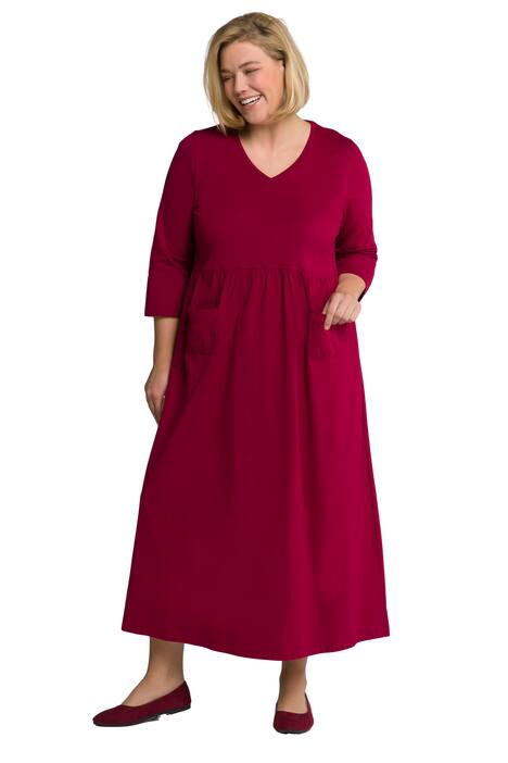 Šaty, žerzej, výstřih do V, 3/4 rukávy