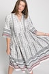 Kleid, gewebtes Ethno Muster, Volants, 3/4-Ärmel