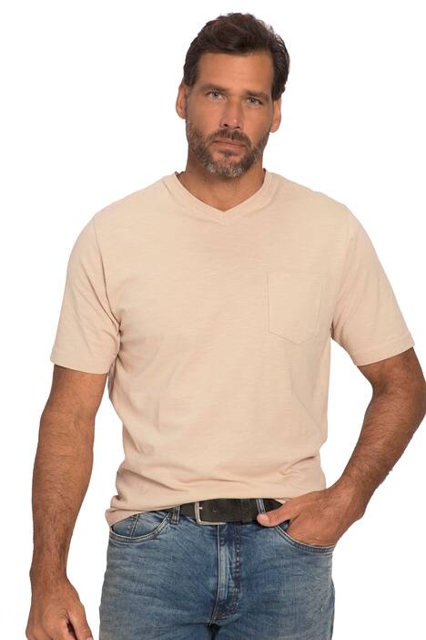 Tričko, kolekce Basic, krátké rukávy, výstřih do V, žíhaný žerzej, do 8XL