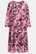 Kwiecista sukienka midi, linia litery A, dekolt a la tunika, długie rękawy