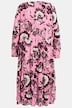 Kwiecista sukienka midi, linia litery A, dekolt a la tunika, długie rękawy
