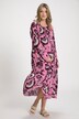 Kwiecista sukienka midi, linia litery A, dekolt a la tunika, długie rękawy