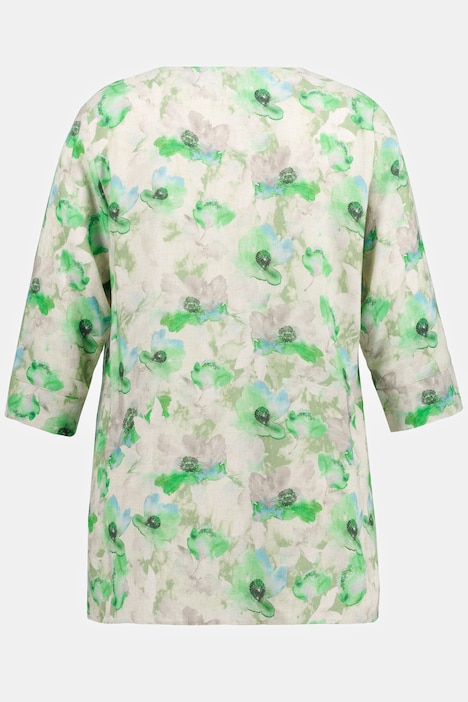 Floral Print Linen Blend Blouse | Tunics | Blouses