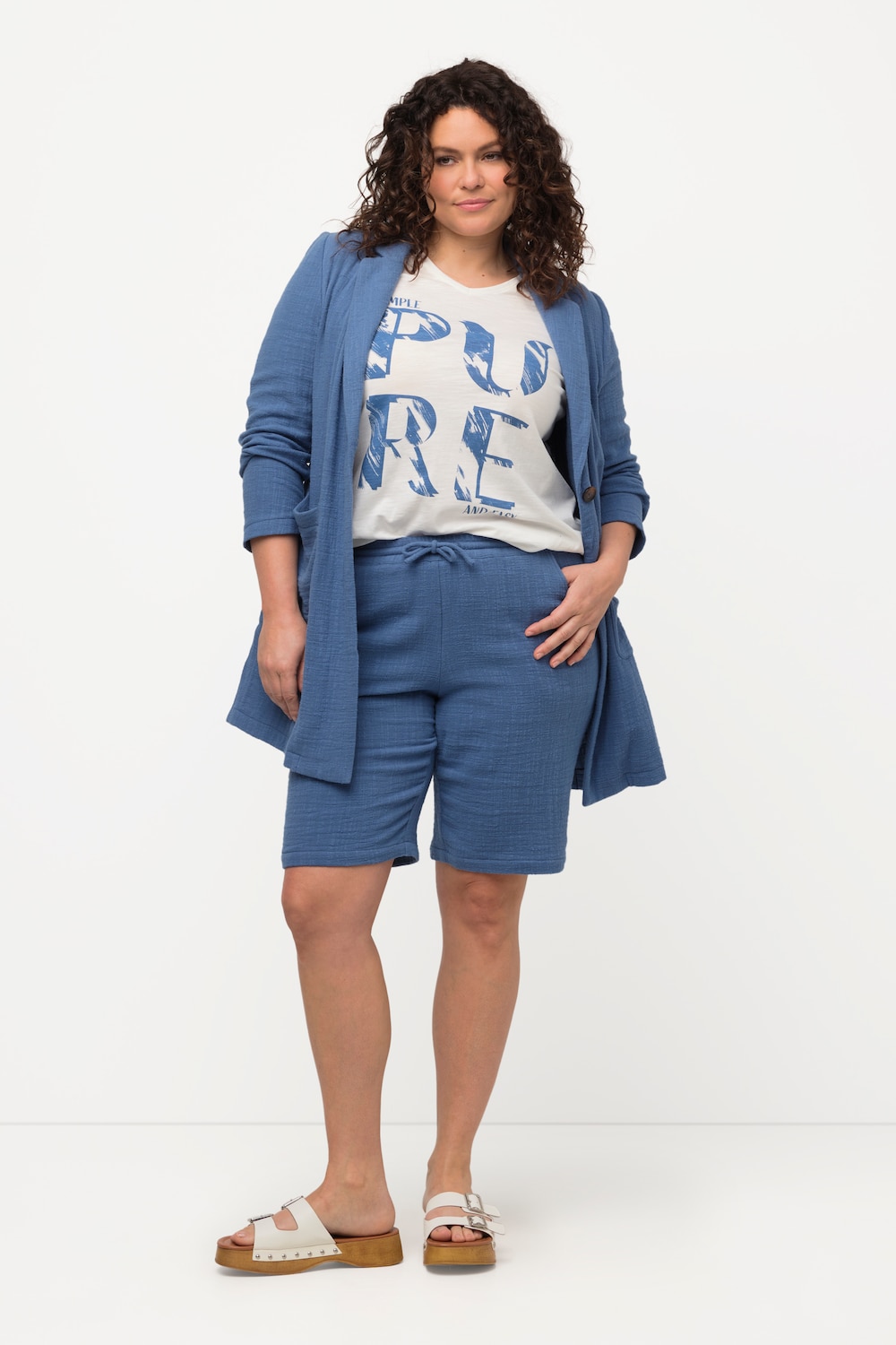 Große Größen Bubble-Shorts, Damen, blau, Größe: 50/52, Baumwolle, Ulla Popken