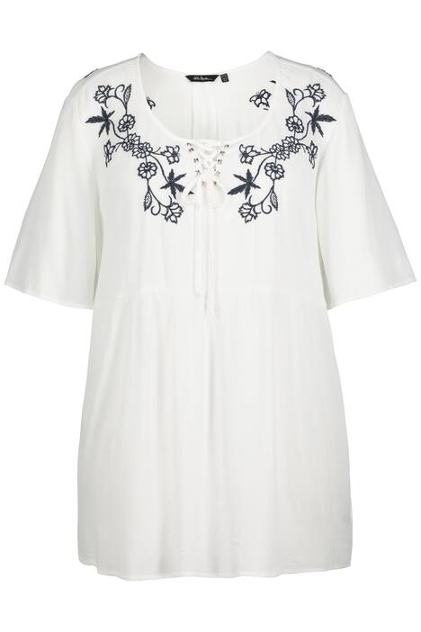 Tunika, výšivka, A střih, tunikový výstřih, krátké rukávy